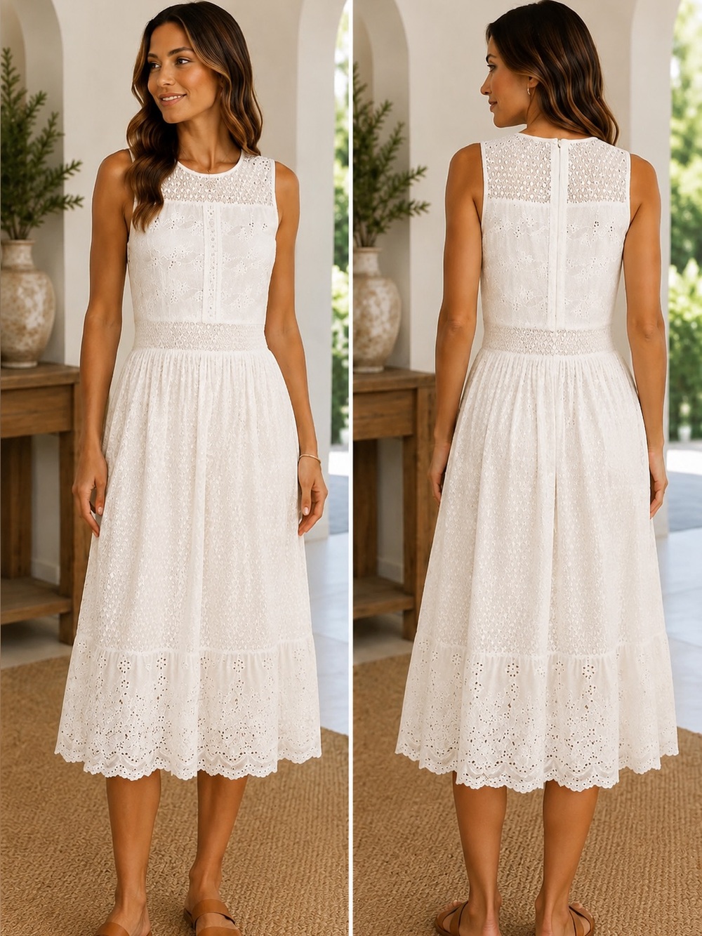 Anthropologie Endless Rose white Lace Eyelet Sleeveless Dress
